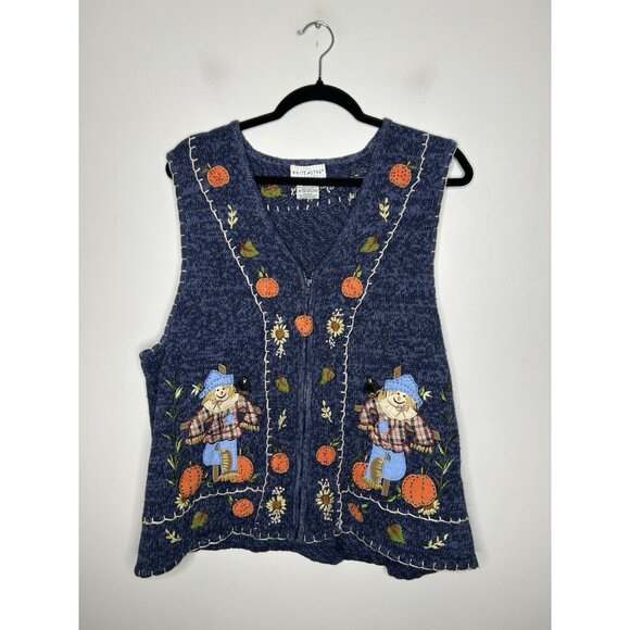 White Stag Jackets & Blazers - White Stags Women's Sweater Vest Halloween Scarecrow Pumpkin Embroidered Large